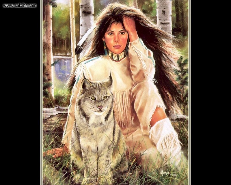 Native American woman with lynx