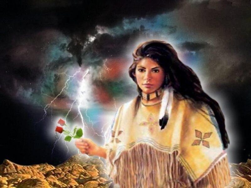 Native American woman with rose