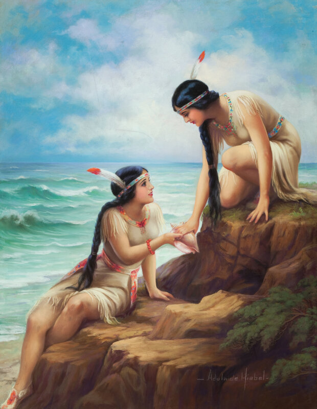 Native American women on a cliff