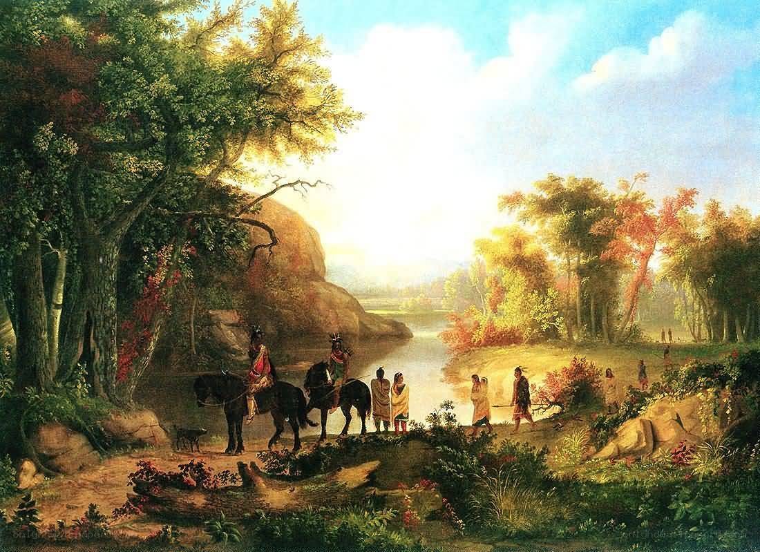 Native Americans by a river