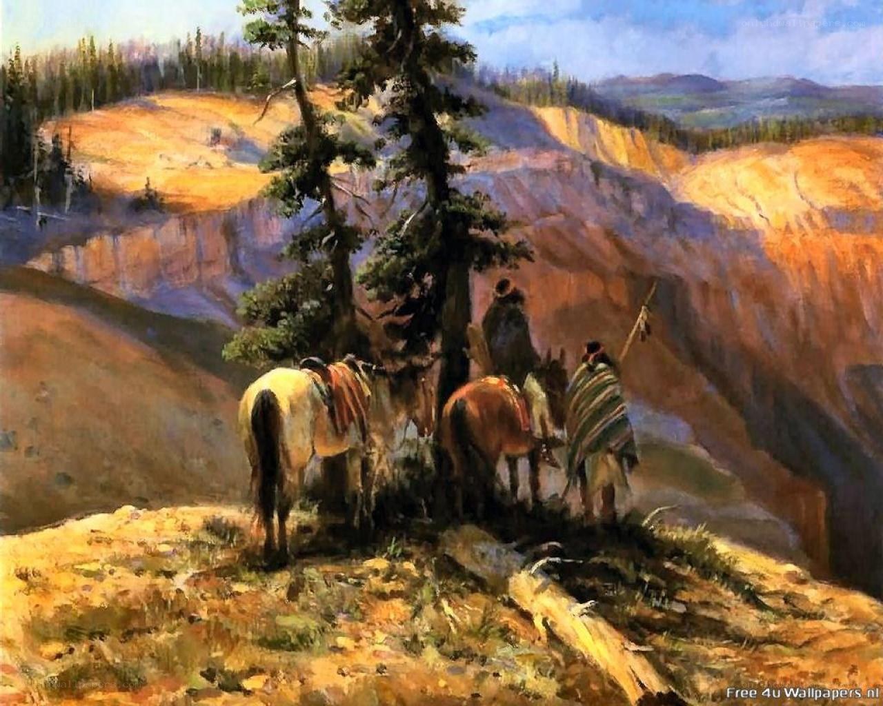 Native Americans in canyon landscape