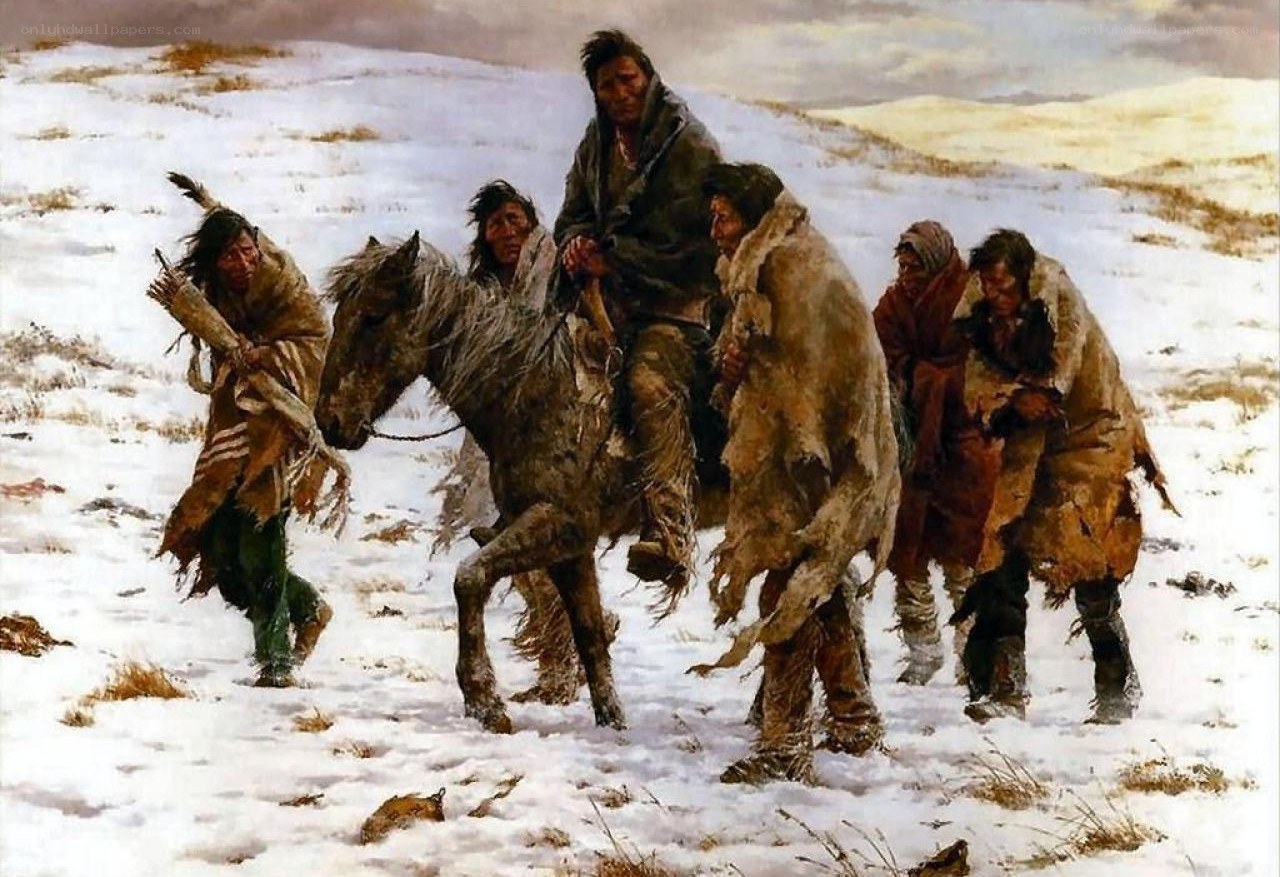Native Americans in winter journey