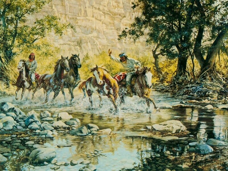 Native Americans on Horses — Brown