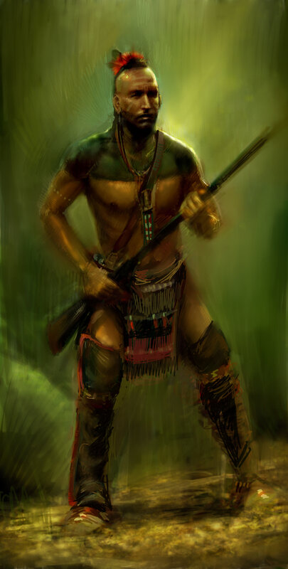 Native warrior in forest