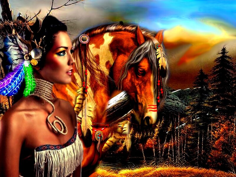Native Woman with Horse