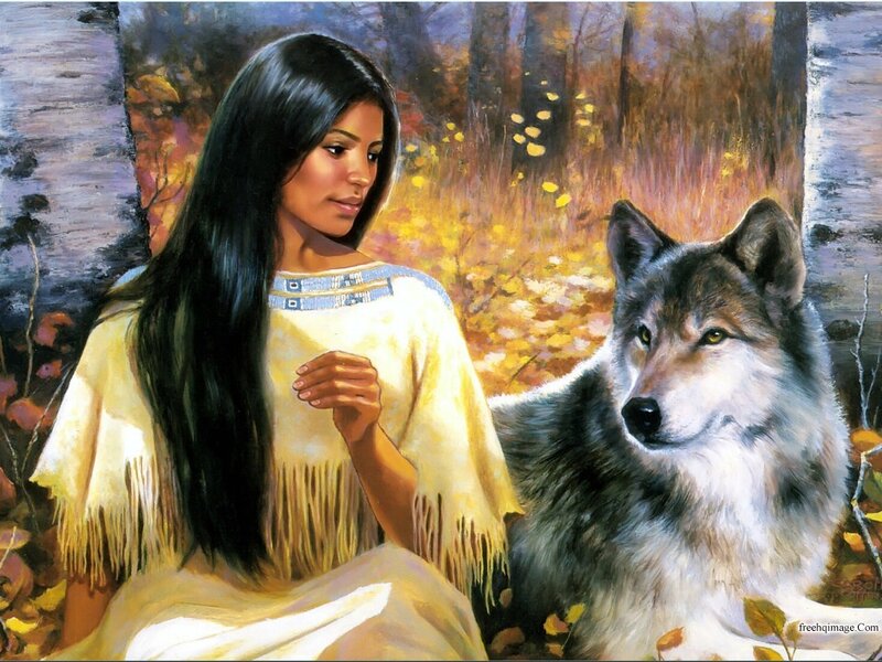 Native Woman with Wolf