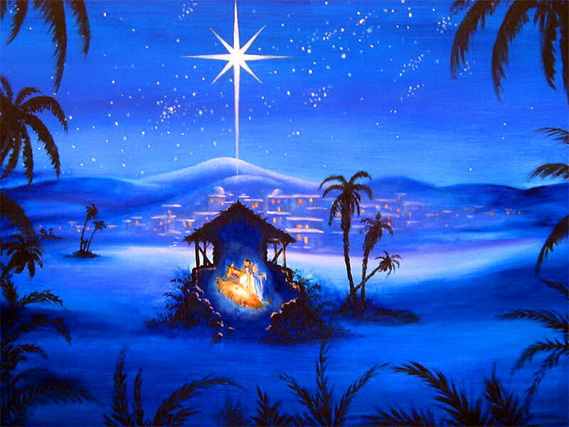 Nativity Scene at Night — Blue, Serene