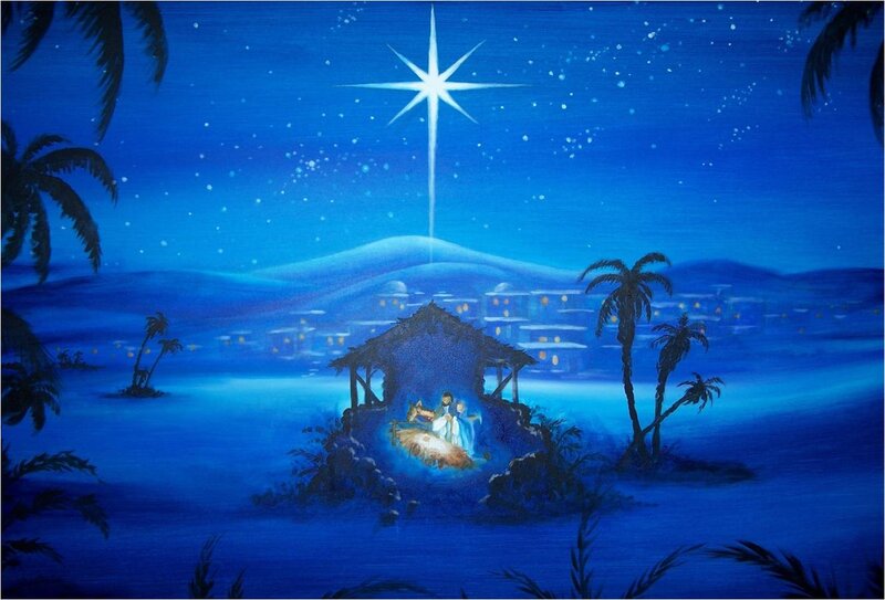 Nativity Scene at Night — Blue