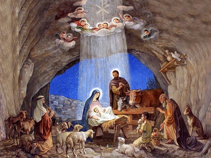 Nativity Scene in Cave — Blue, Serene