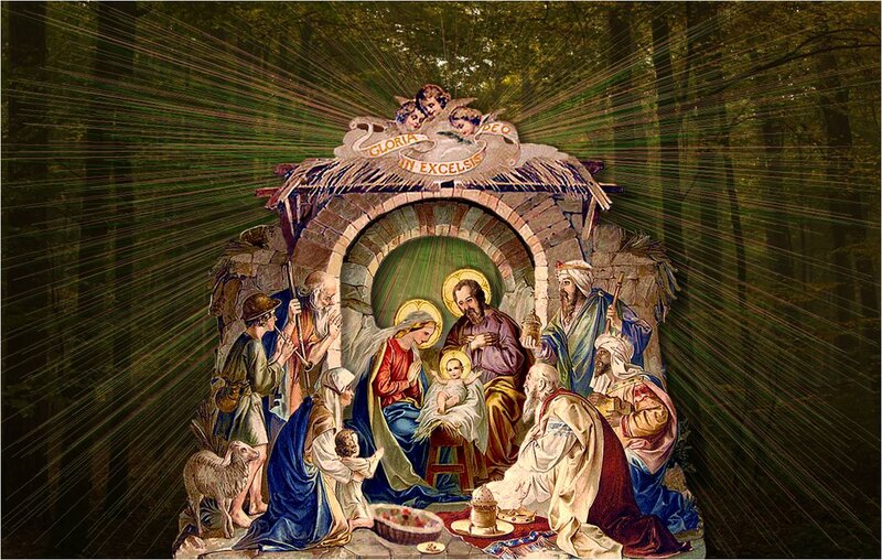 Nativity Scene in Forest — Green, Sacred