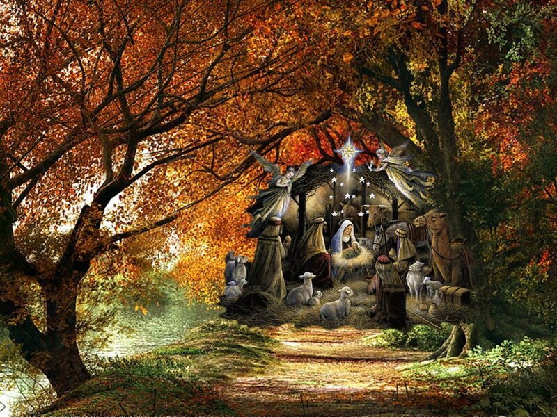 Nativity Scene in Forest — Orange