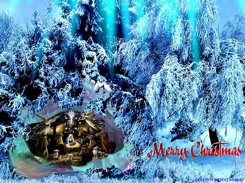 Nativity Scene in Snow — Blue, Peaceful
