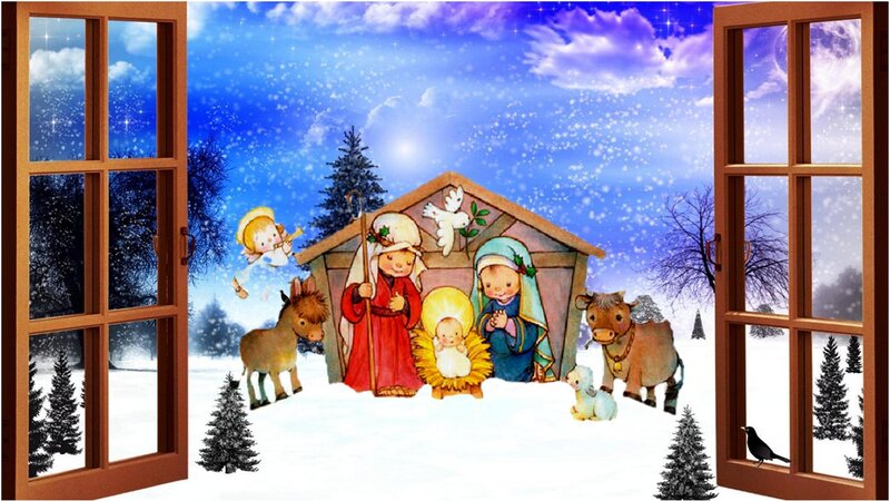 Nativity Scene in Snow — Blue, Serene