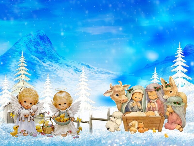 Nativity Scene in Snow — Blue