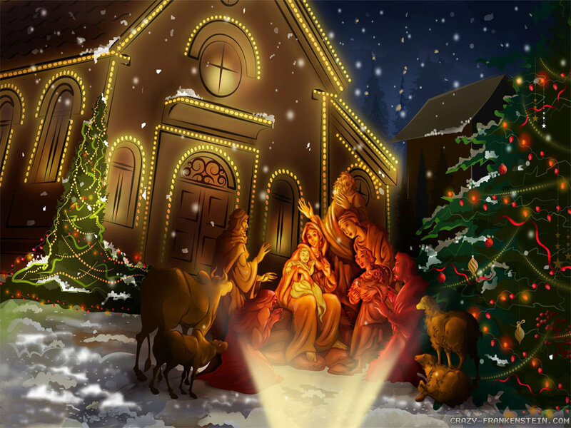 Nativity Scene in Snow — Brown, Peaceful, Night