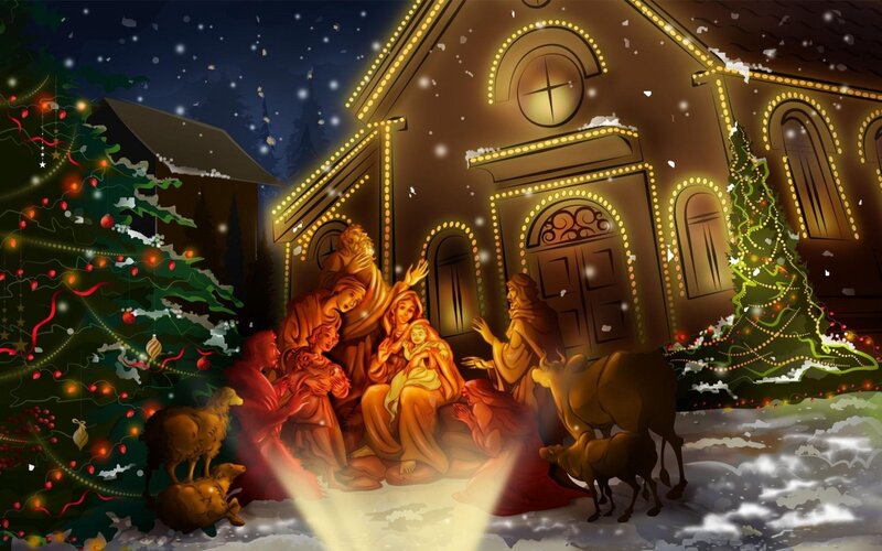 Nativity Scene in Snow — Brown, Peaceful