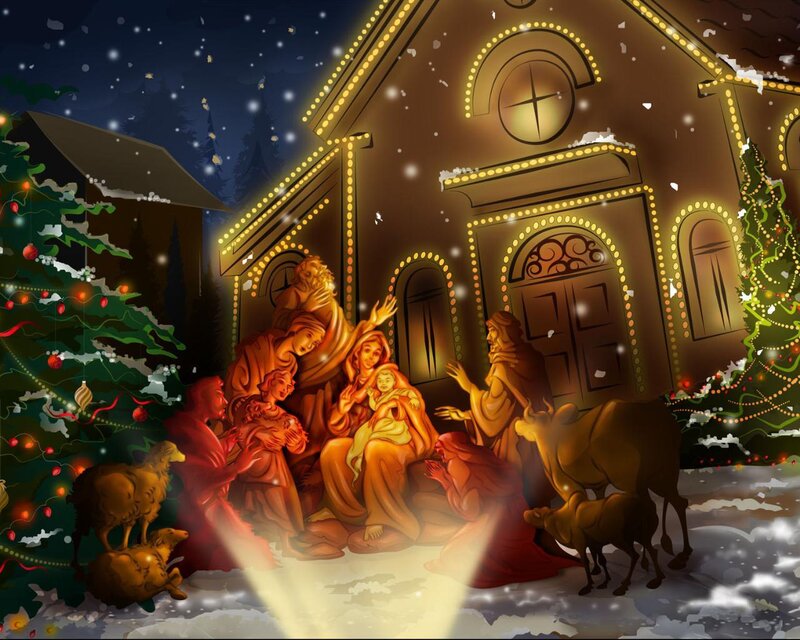 Nativity Scene in Snow — Brown