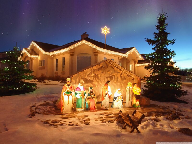 Nativity Scene in Snow — White, Peaceful, Night