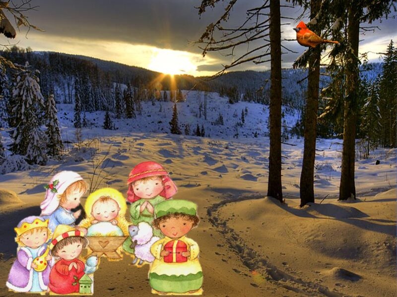 Nativity Scene in Snow — White, Peaceful