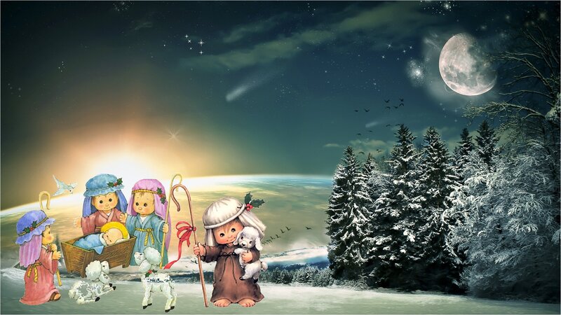 Nativity Scene in Snow — White, Serene