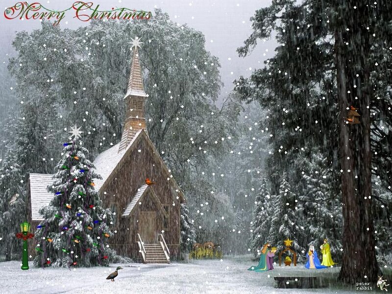 Nativity Scene in Snow — White
