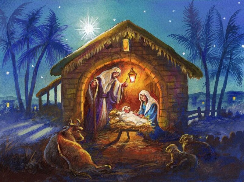 Nativity Scene in Stable — Blue