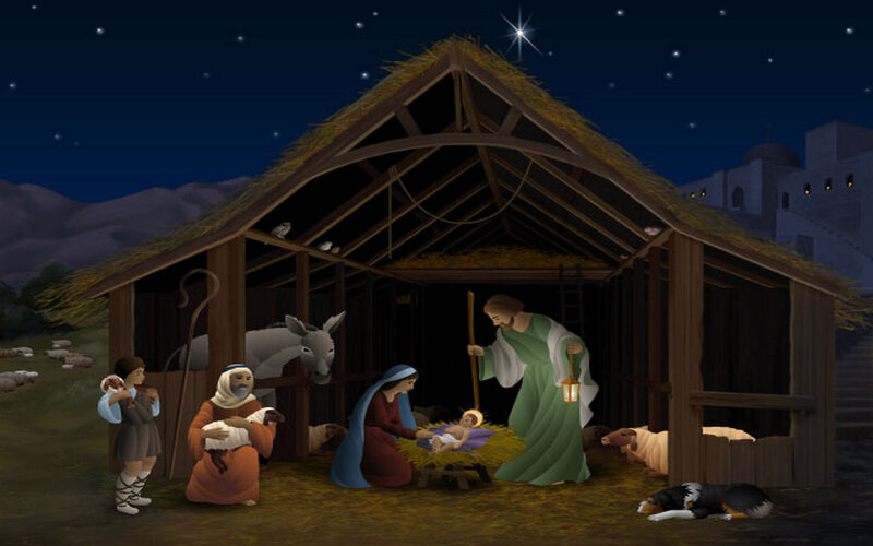 Nativity Scene in Stable — Brown
