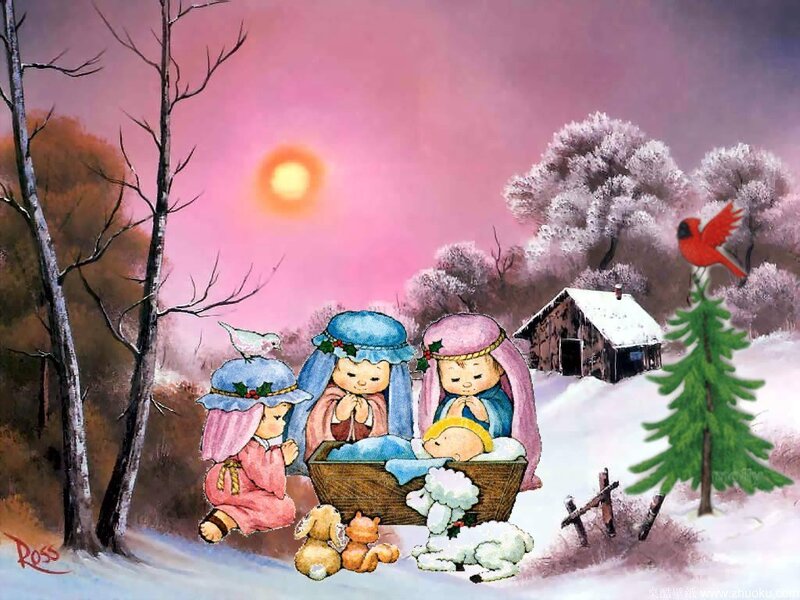 Nativity Scene in Winter — Pink