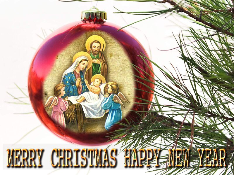 Nativity Scene Ornament — Red, Festive