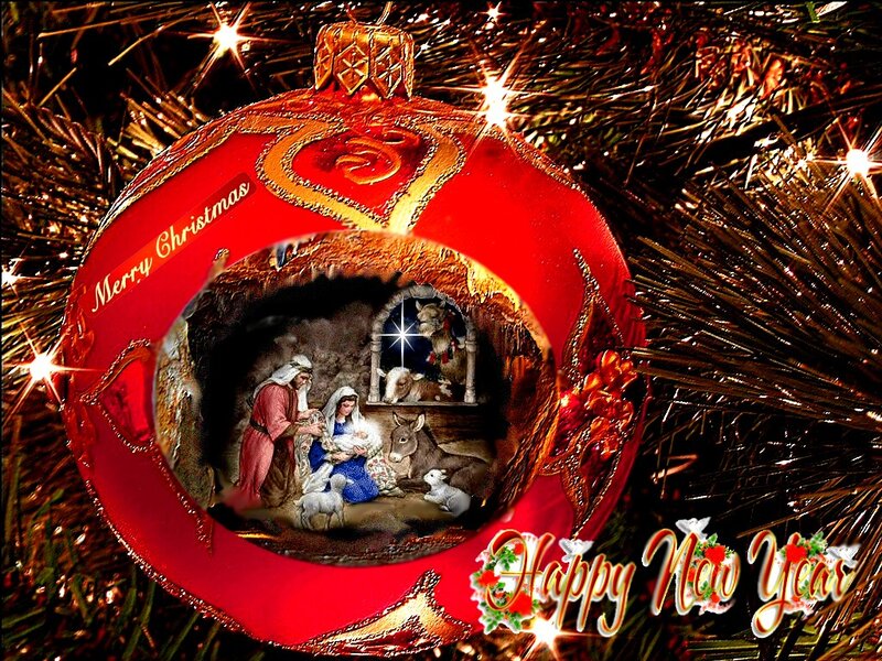 Nativity Scene Ornament — Red