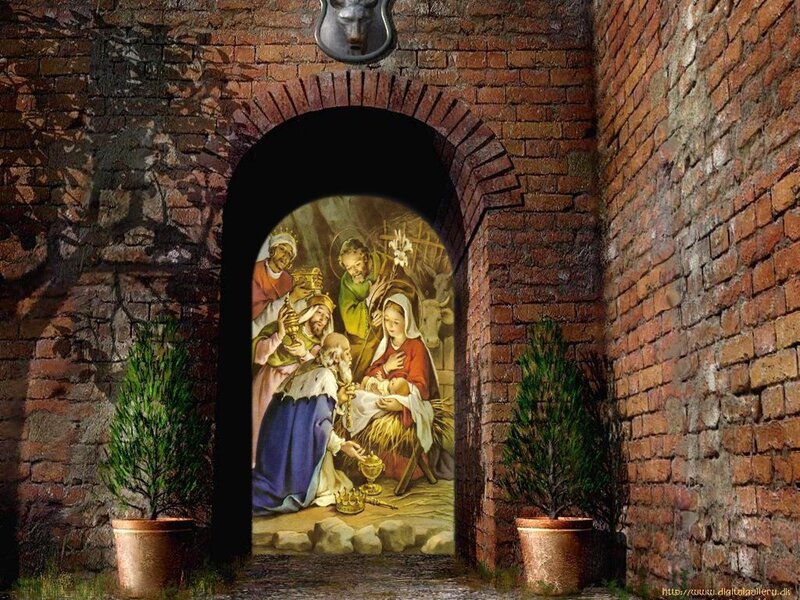 Nativity Scene Painting — Brown