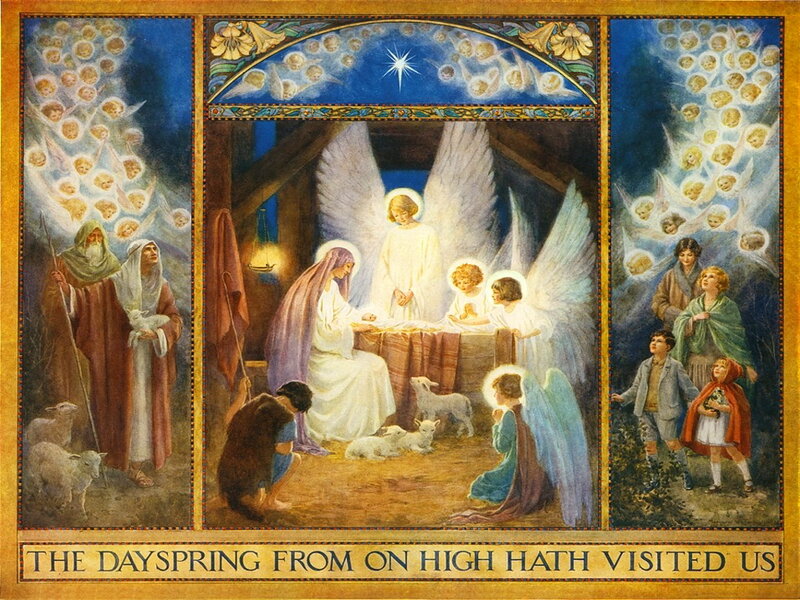 Nativity Scene with Angels — Blue, Serene, Night, Painting