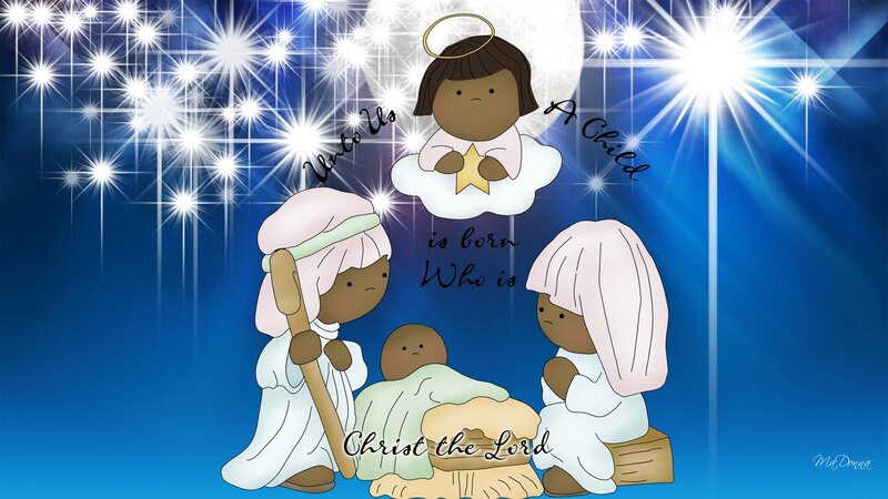 Nativity Scene with Angels — Blue, Serene, Night
