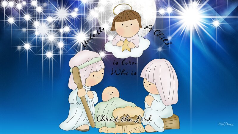 Nativity Scene with Angels — Blue, Serene