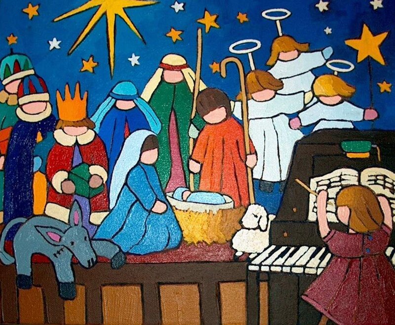 Nativity Scene with Angels — Blue
