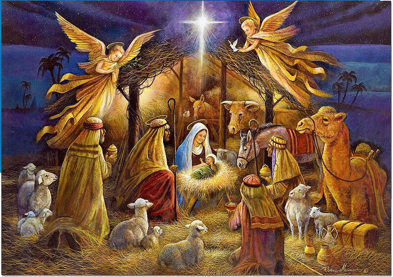 Nativity Scene with Angels — Gold