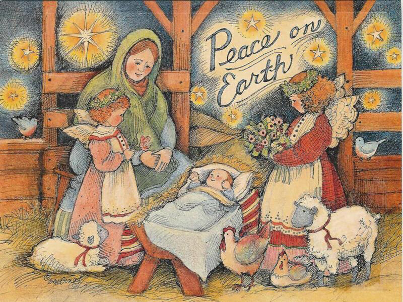 Nativity Scene with Angels — Green