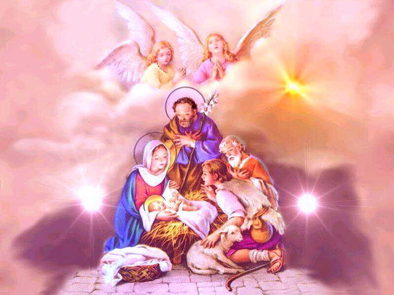 Nativity Scene with Angels — Pink, Serene
