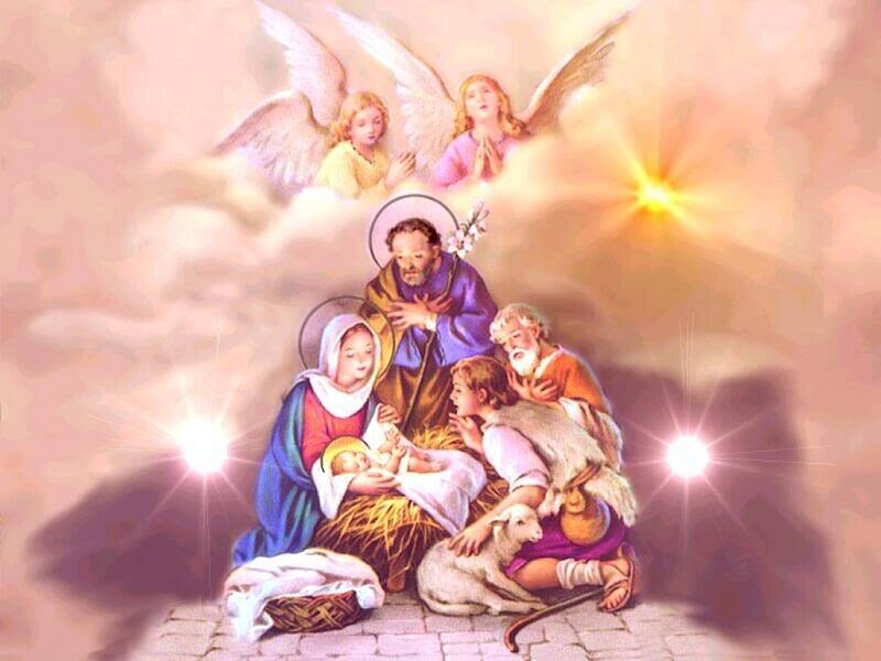 Nativity Scene with Angels — Pink