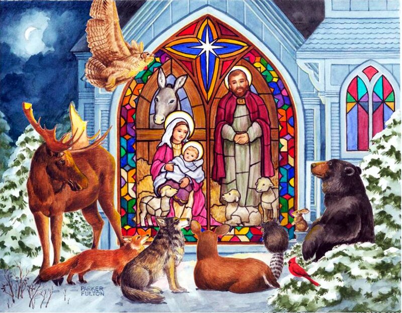 Nativity Scene with Animals — Blue, Peaceful