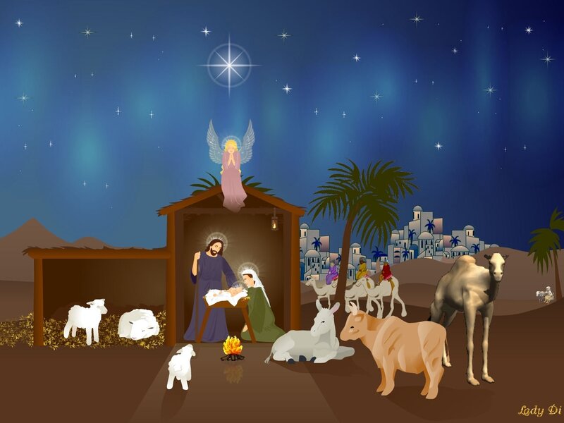 Nativity Scene with Animals — Blue