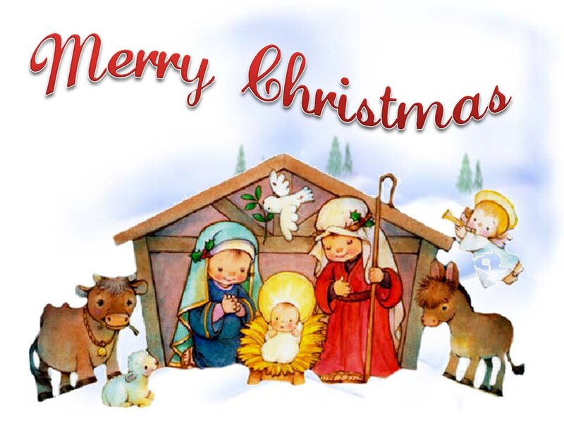Nativity Scene with Animals — White, Peaceful