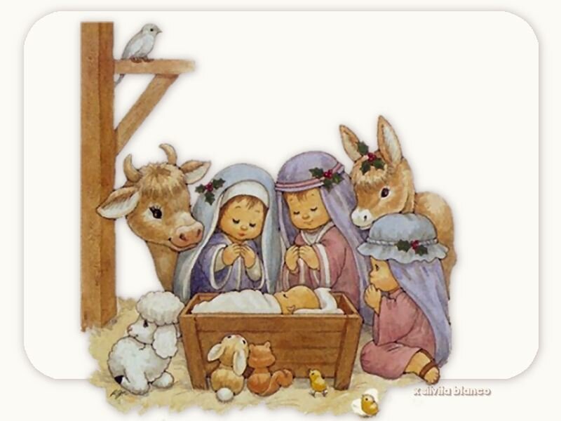 Nativity Scene with Animals — White