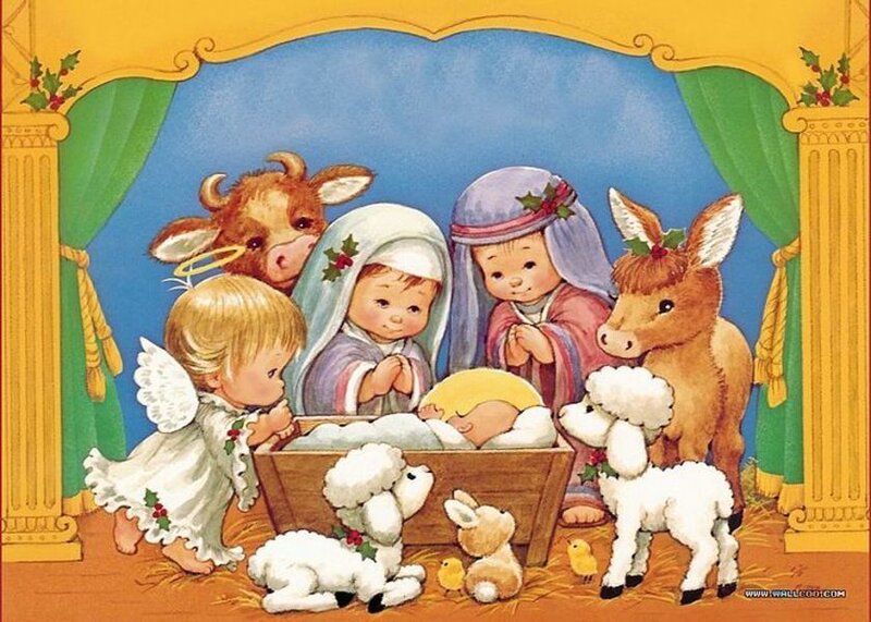 Nativity Scene with Baby Jesus — Blue, Peaceful