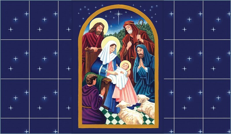 Nativity Scene with Baby Jesus — Blue, Serene, Night