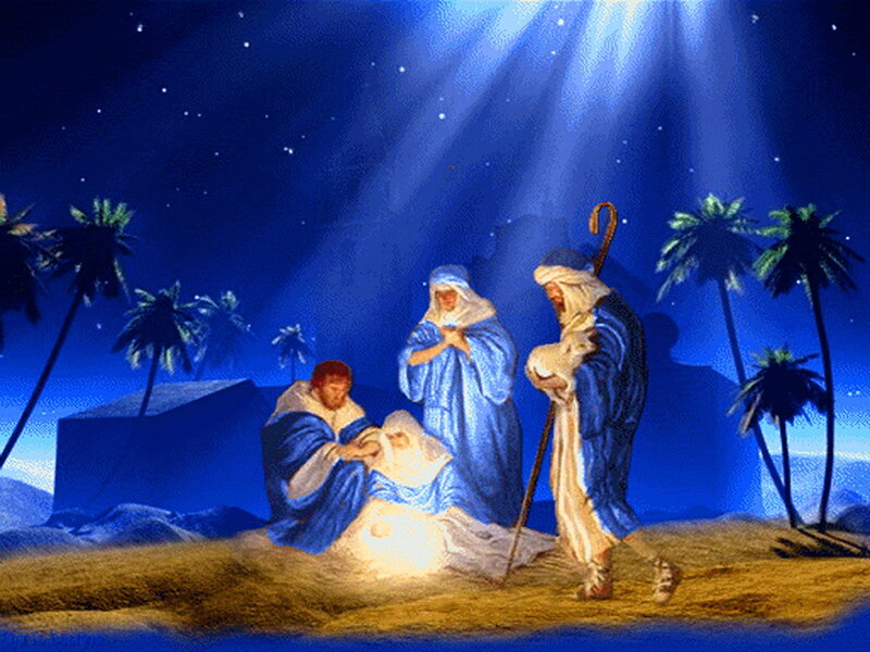 Nativity Scene with Baby Jesus — Blue, Serene