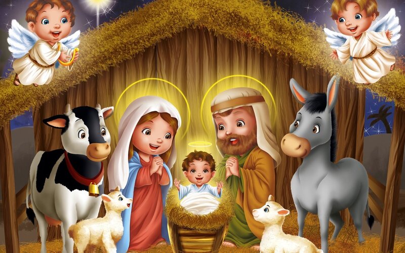 Nativity Scene with Baby Jesus — Brown
