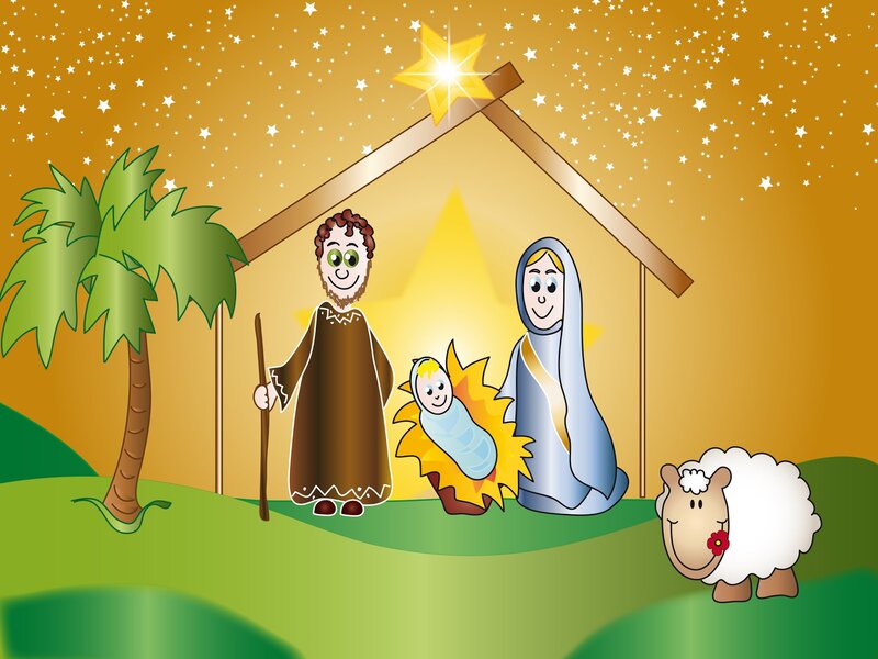 Nativity Scene with Baby Jesus — Green, Peaceful