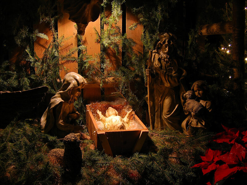 Nativity Scene with Baby Jesus — Green, Serene