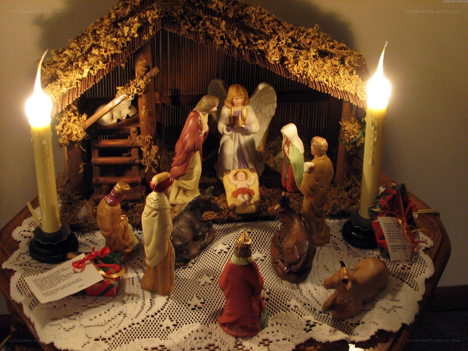 Nativity scene with candles